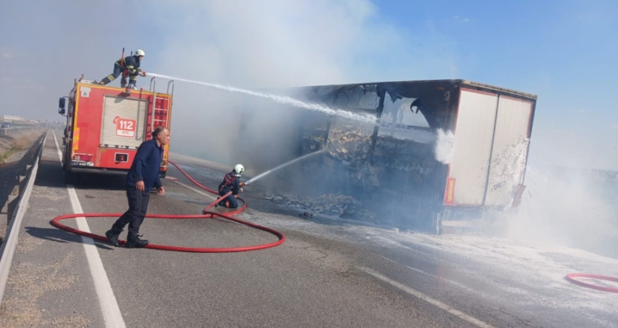 Mardin’de seyir halindeki tır alev alev yandı
